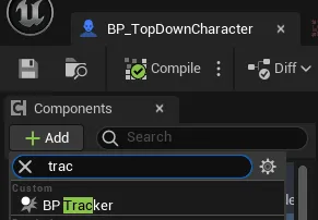Adding the Tracker component to the player character
