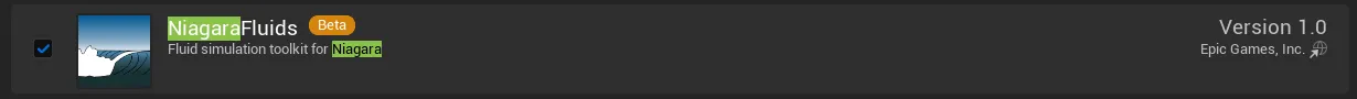 Enabling the Niagara Fluids plugin in the Plugins window