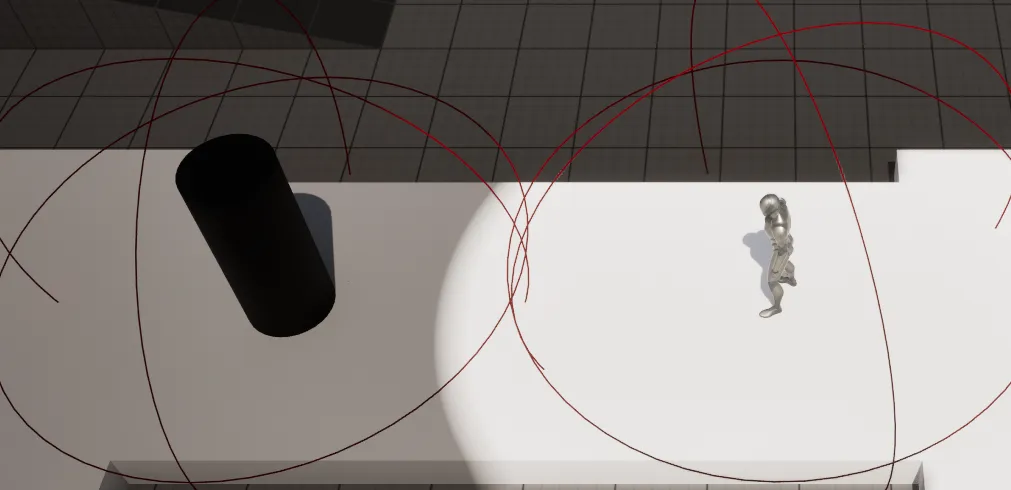 An enemy revealed too early because its large collision overlaps the tracker