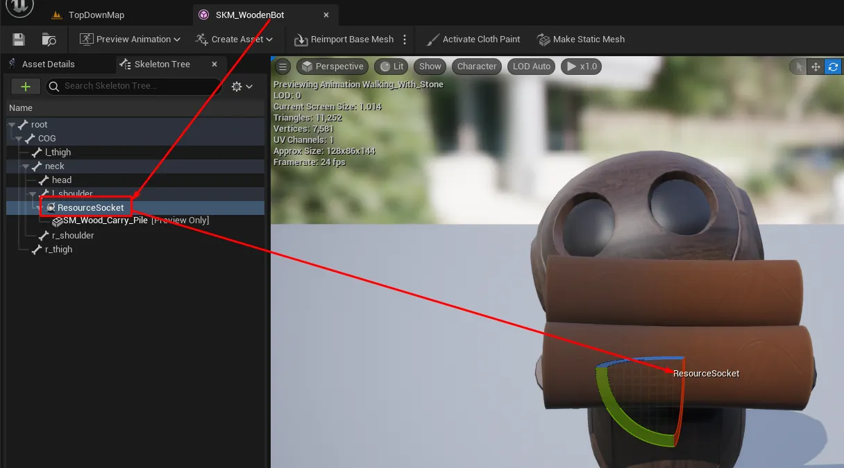 A socket added on the minion skeletal mesh's hand