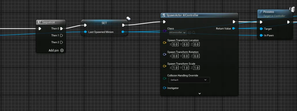 Spawning an AI Controller and possessing the minion, tracked in a Last Spawned Minion variable