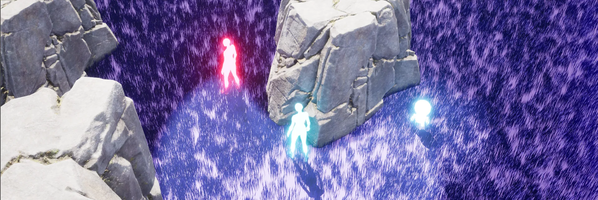Fog of war covering a top-down level, with a lit area around the player